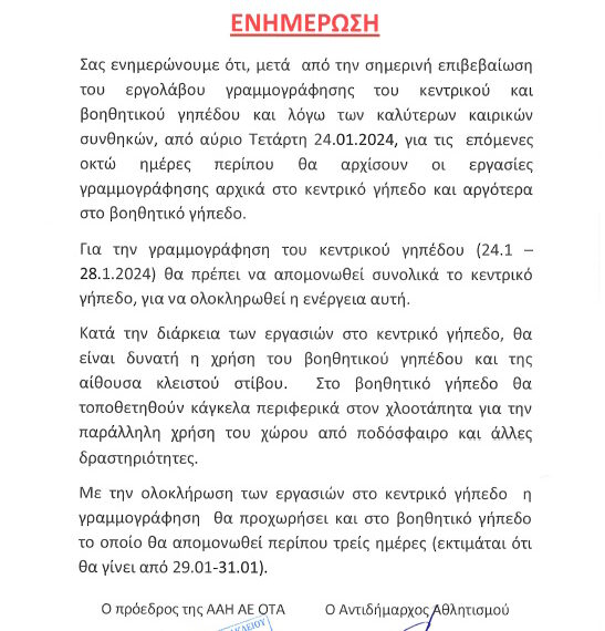 ΓΡΑΜΜΟΓΡΑΦΗΣΗ ΤΑΡΤΑΝ ΠΑΓΚΡΗΤΙΟ ΣΤΑΔΙΟ