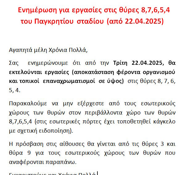 Εργασίες αποκατάστασης θυρών 8,7,6,5,4